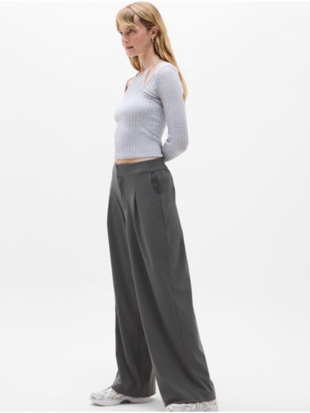 Athleta Pinnacle High Rise Trouser Pants Shadow Gray Wide Leg